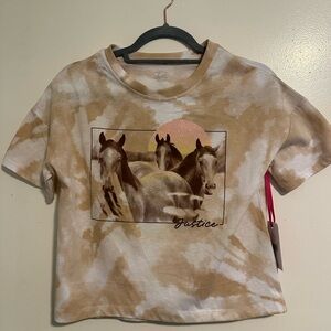 Justice Kids Tan and White Tie-Dye Horse Tee